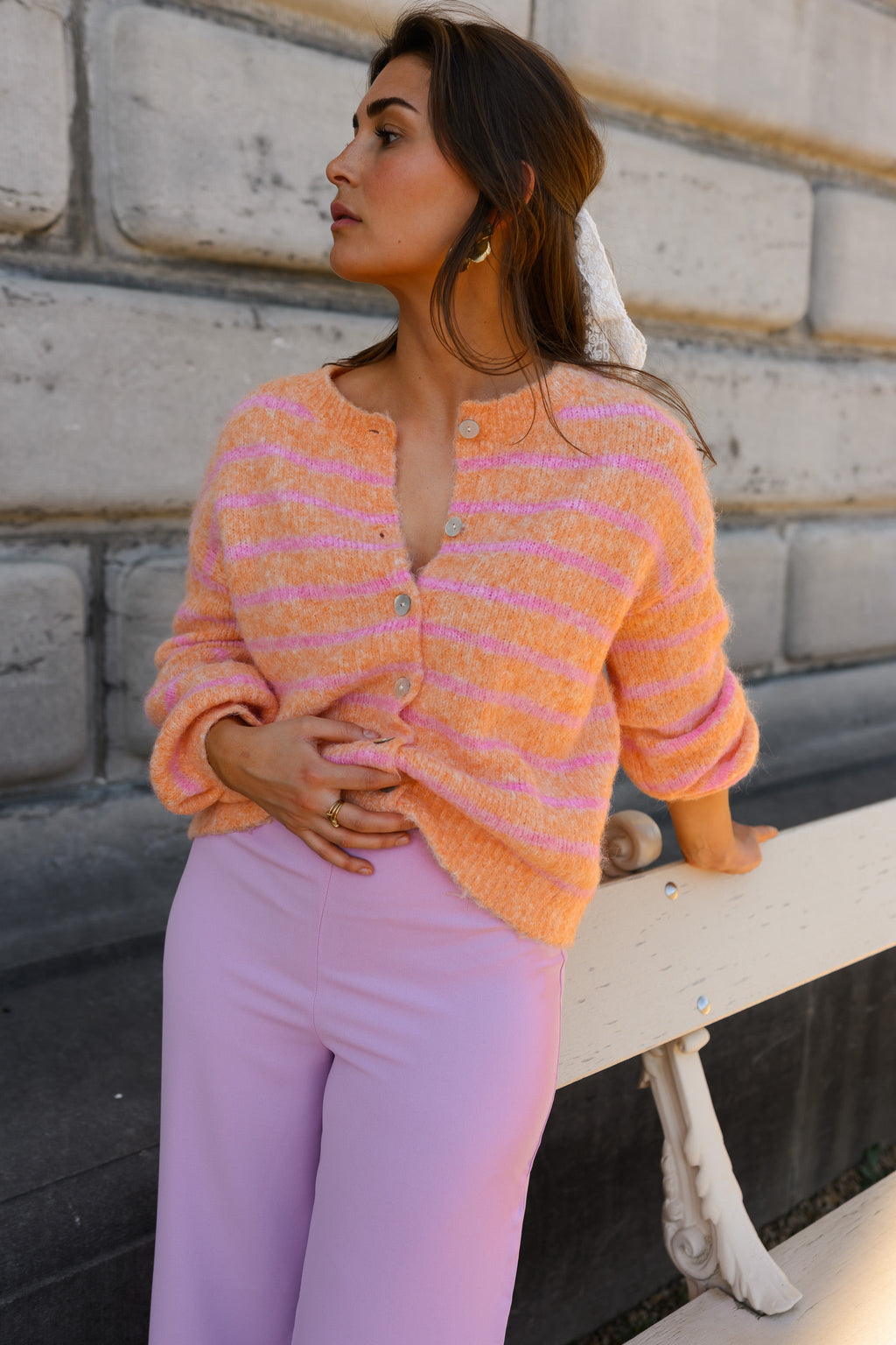 Cárdigan Sego naranja y rosa