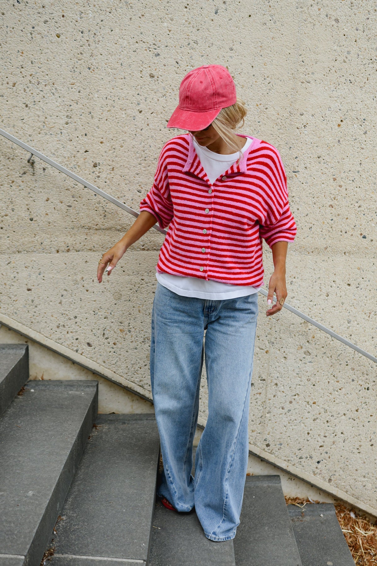Cárdigan Sophia rojo y rosa