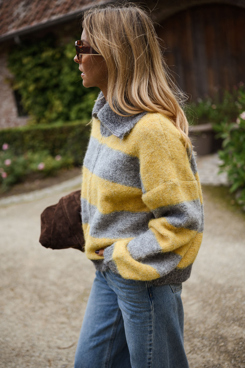 Cárdigan Mayfair gris y amarillo