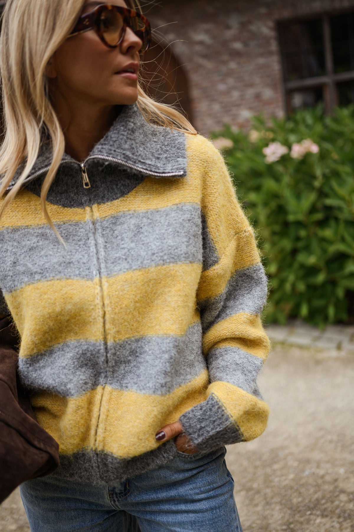 Cárdigan Mayfair gris y amarillo