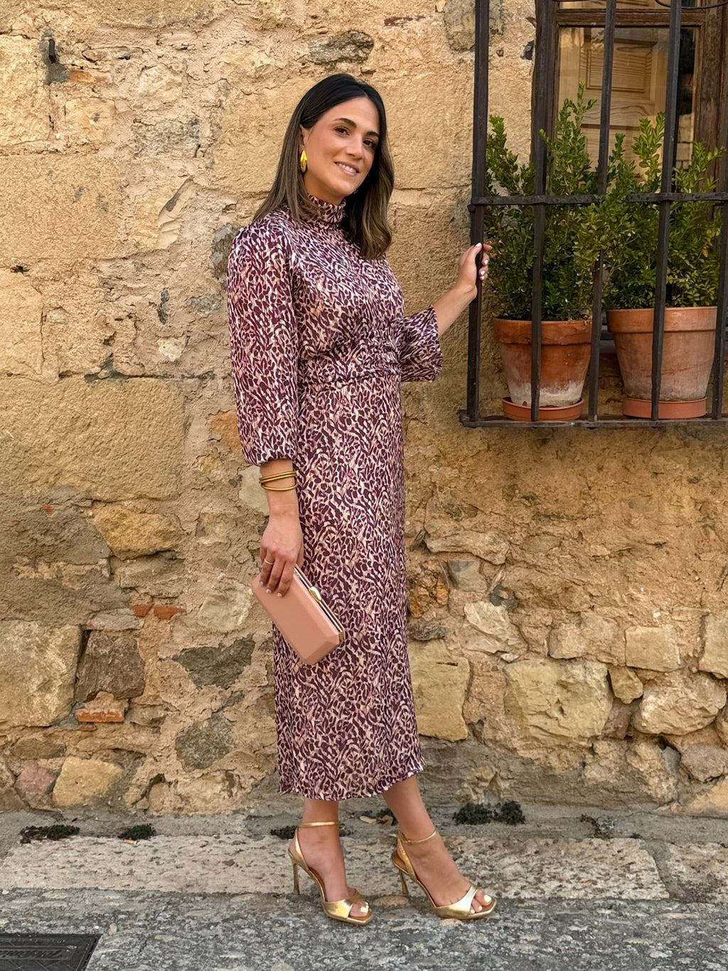 Vestido midi print buganvilla | Tina