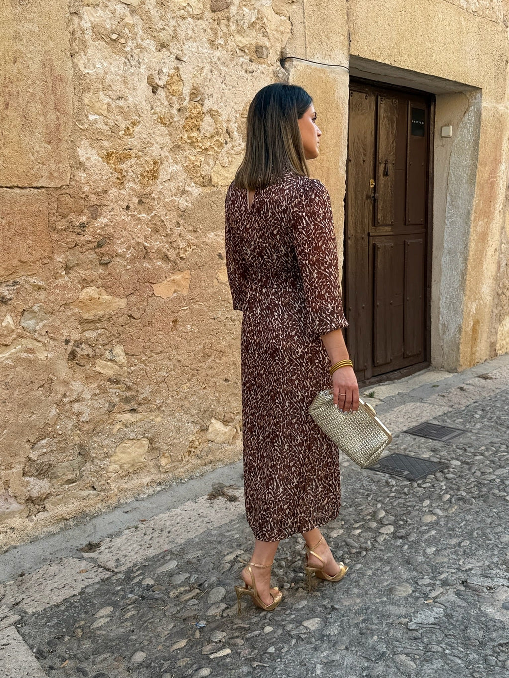 Vestido midi print marrón | Tina