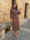 Vestido midi print marrón | Tina
