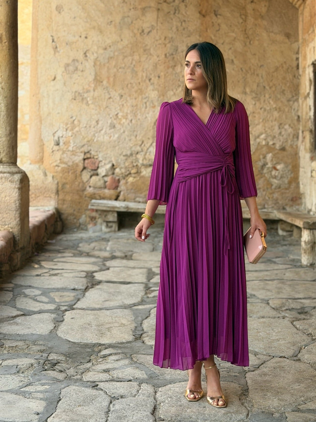 Vestido plisado buganvilla | Amara