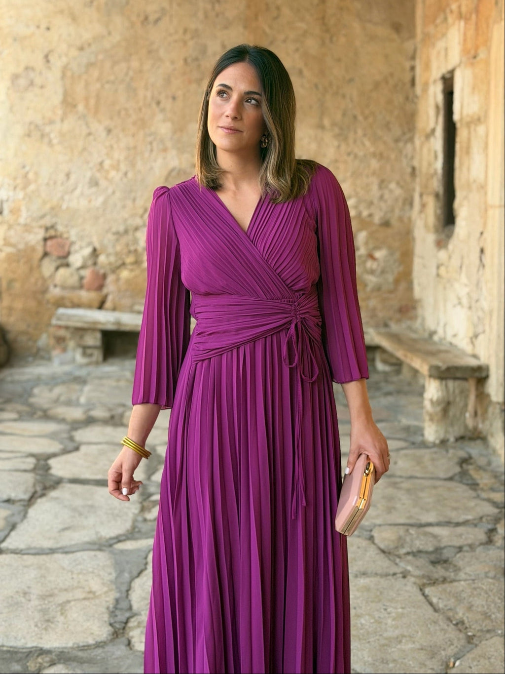 Vestido plisado buganvilla | Amara