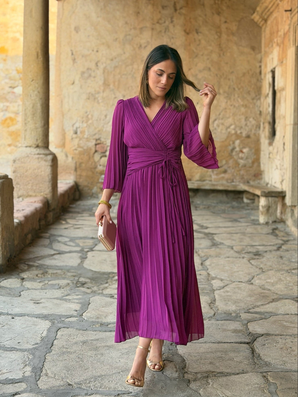 Vestido plisado buganvilla | Amara