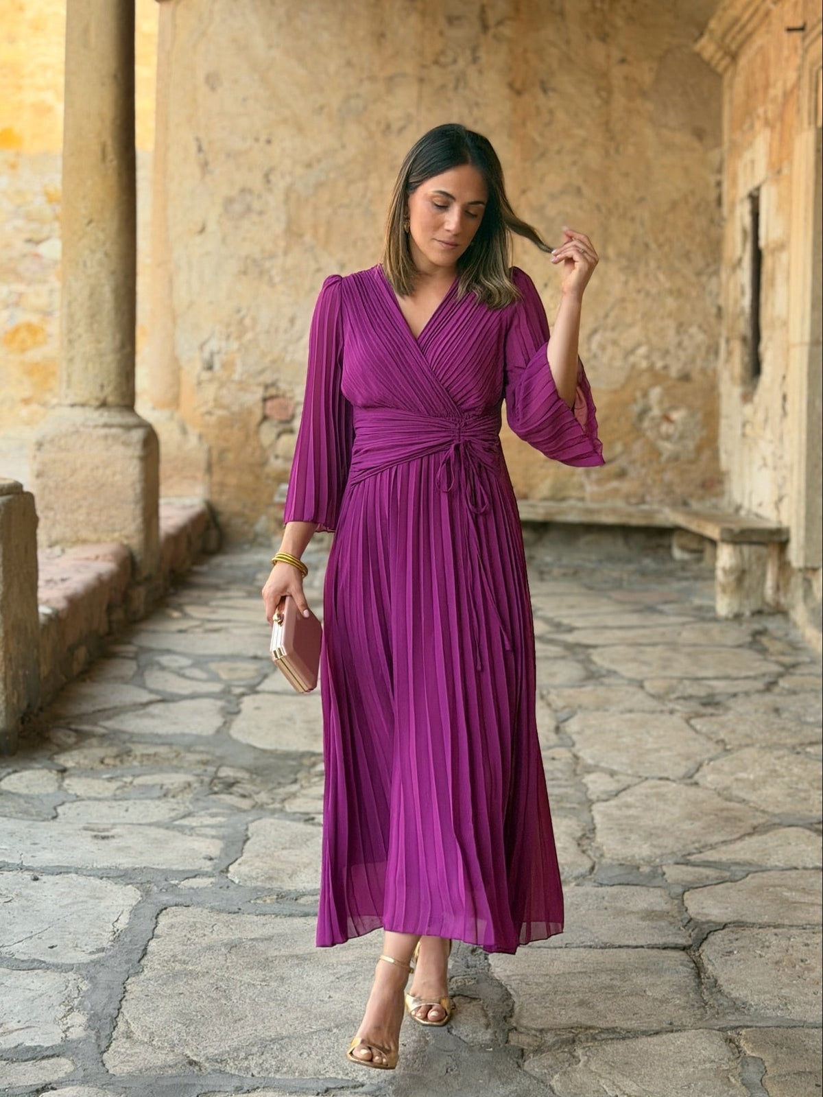 Vestido plisado buganvilla | Amara