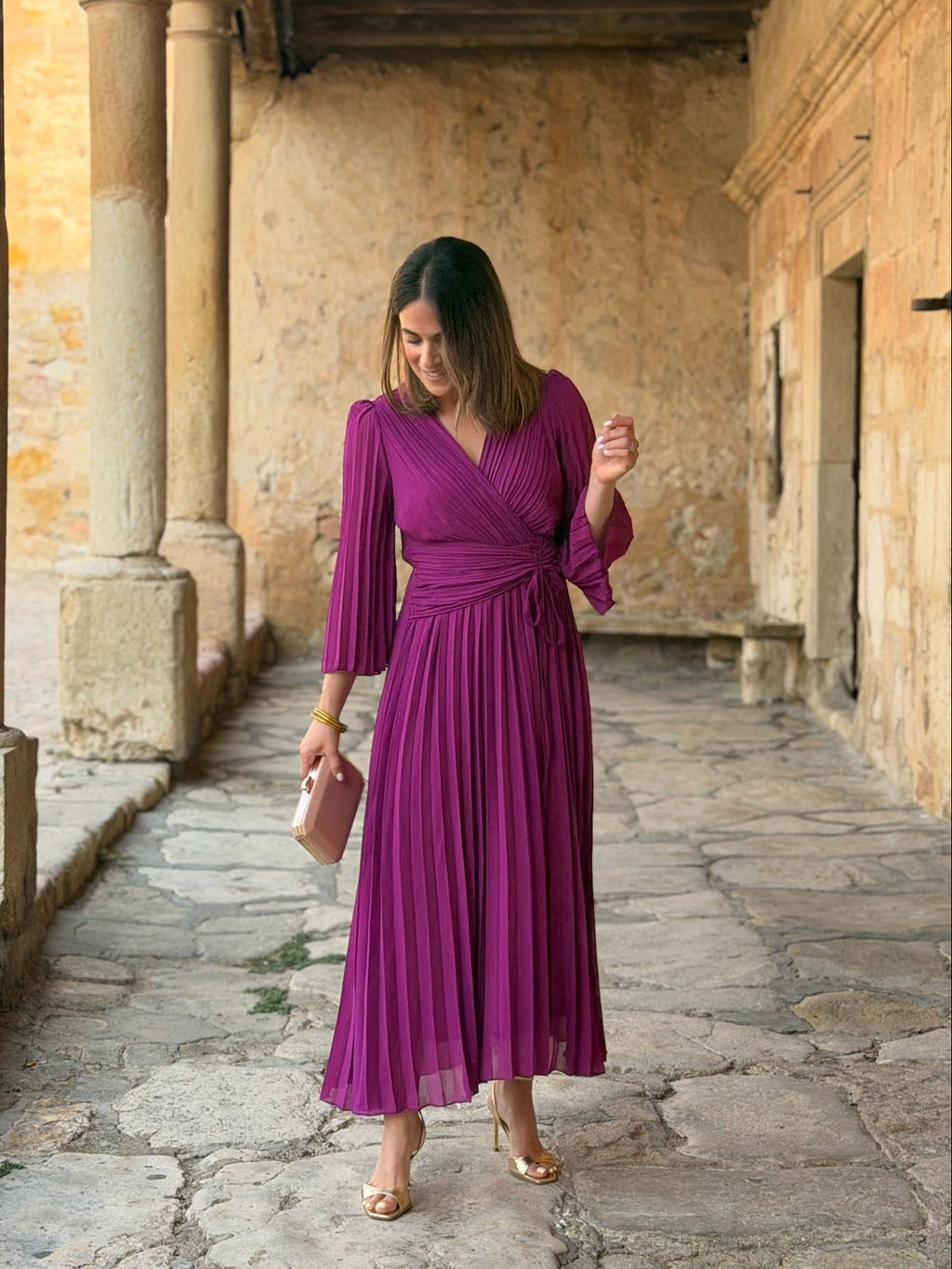 Vestido plisado buganvilla | Amara
