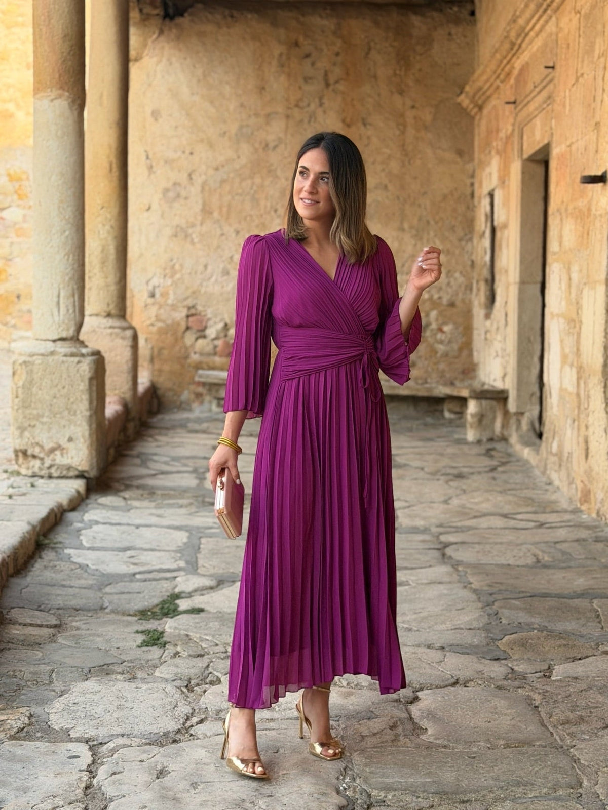 Vestido plisado buganvilla | Amara