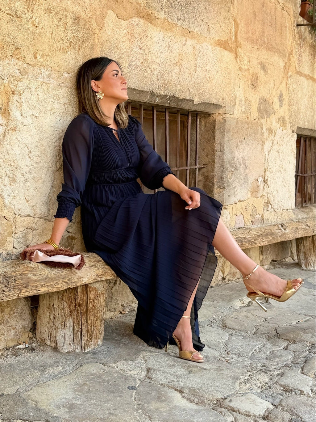 Vestido plisado azul marino | Nerina