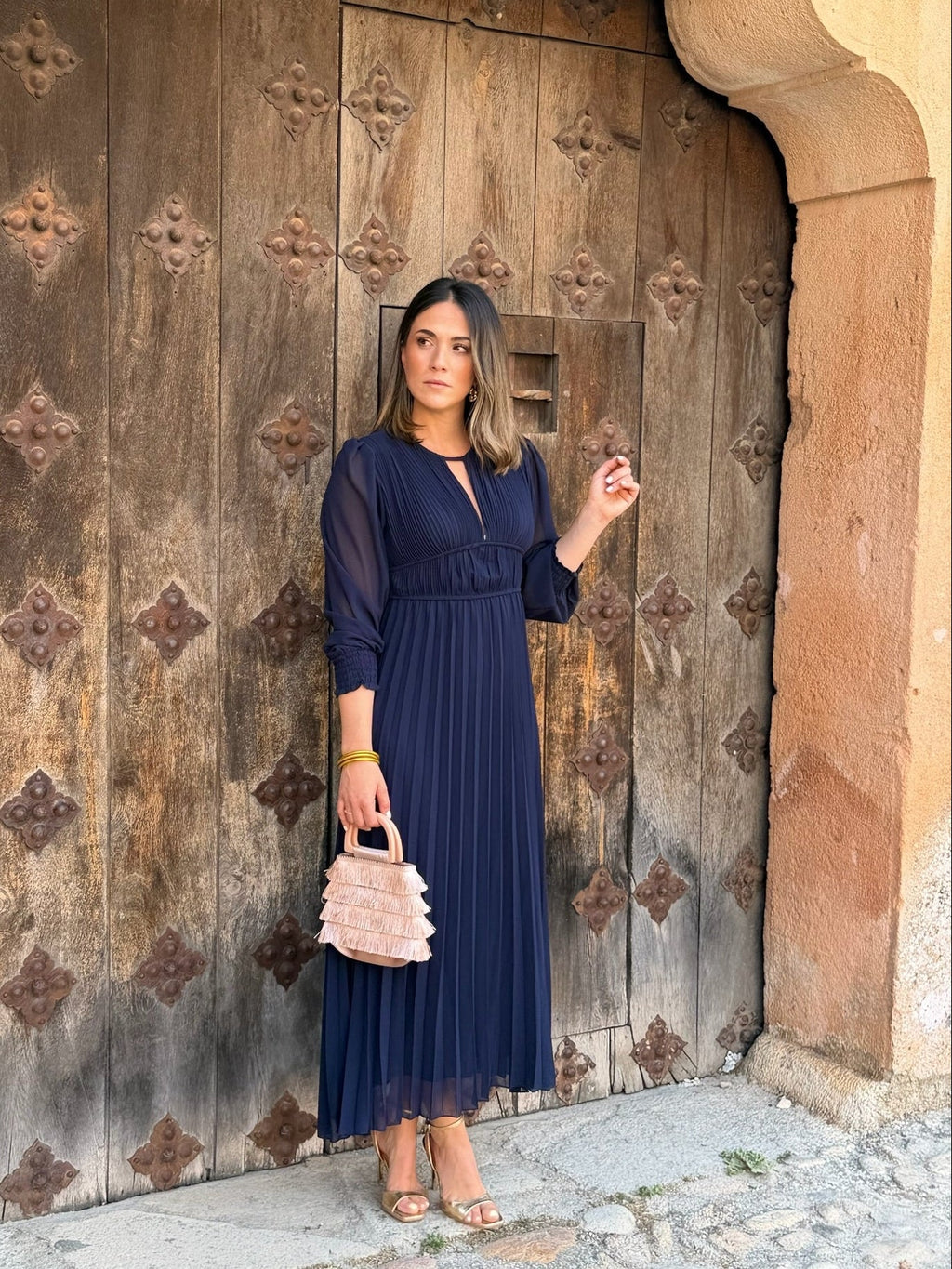 Vestido plisado azul marino | Nerina