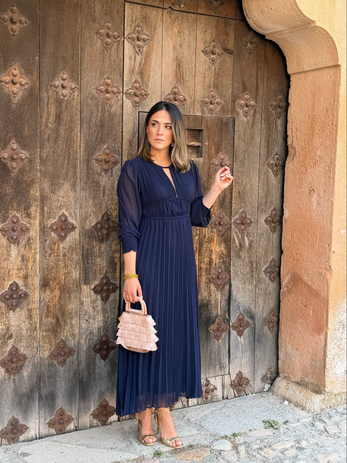 Vestido plisado azul marino | Nerina