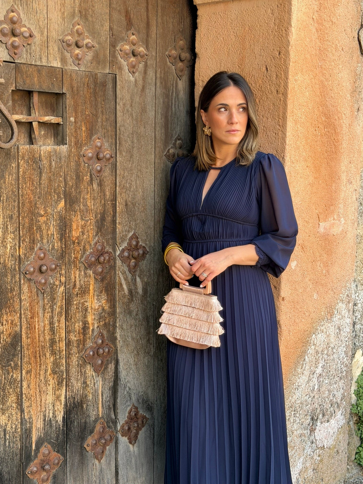 Vestido plisado azul marino | Nerina