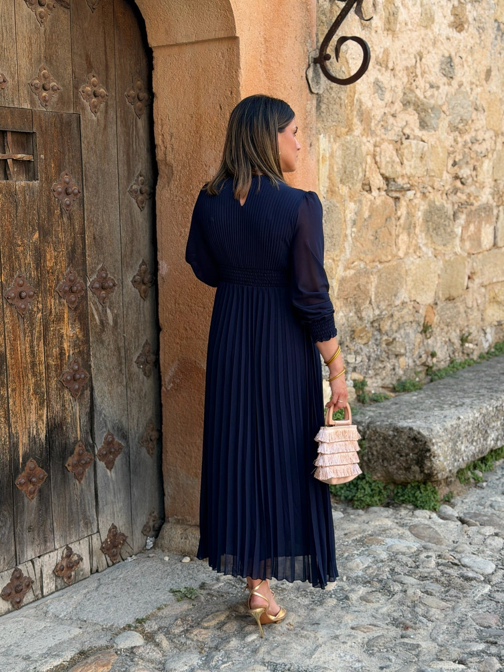 Vestido plisado azul marino | Nerina