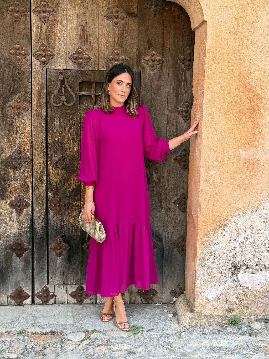 Vestido gasa liso buganvilla | Andrea