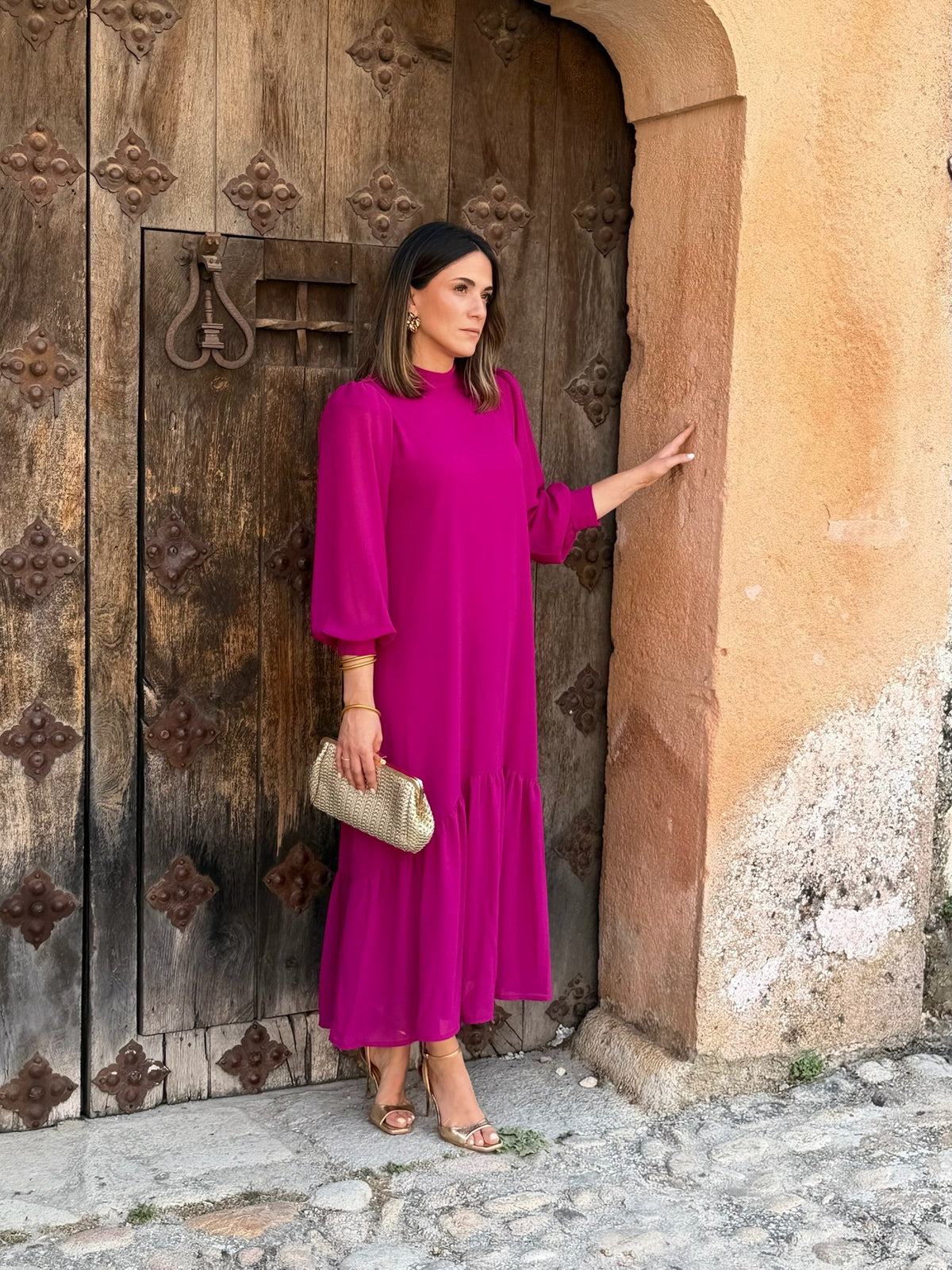 Vestido gasa liso buganvilla | Andrea