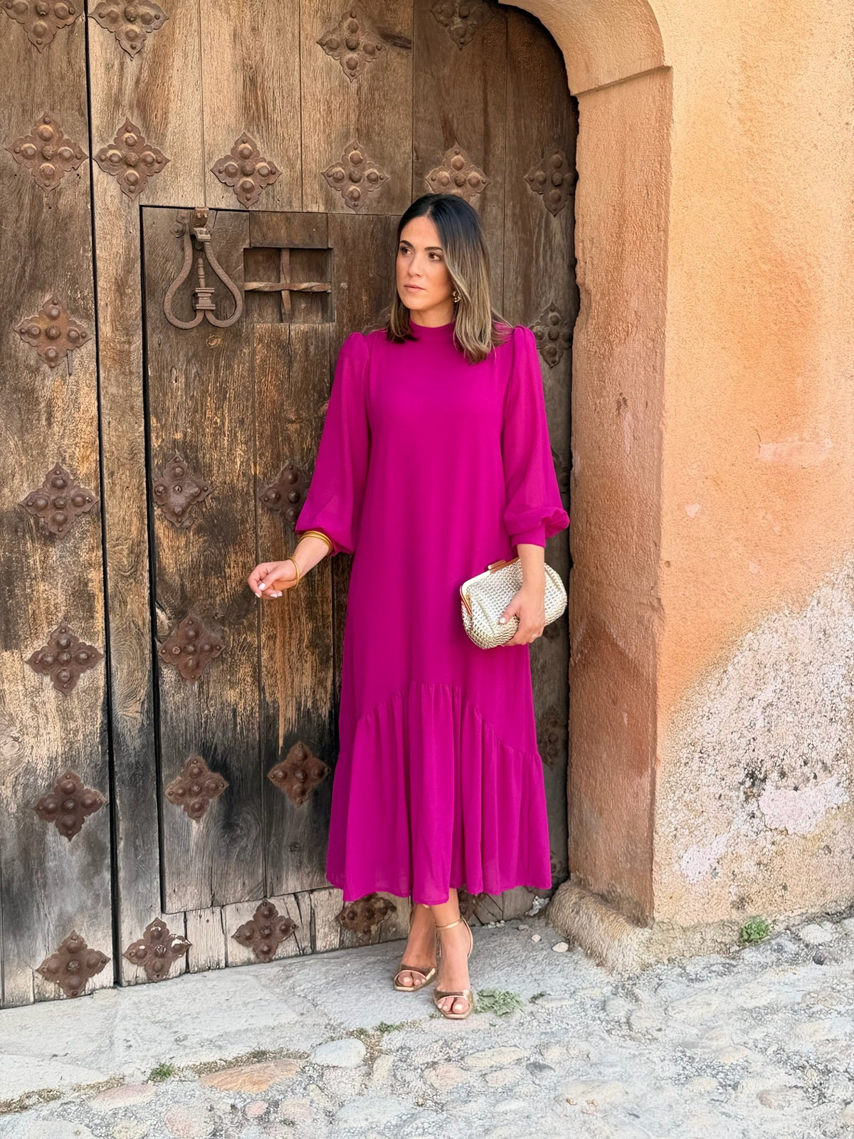 Vestido gasa liso buganvilla | Andrea