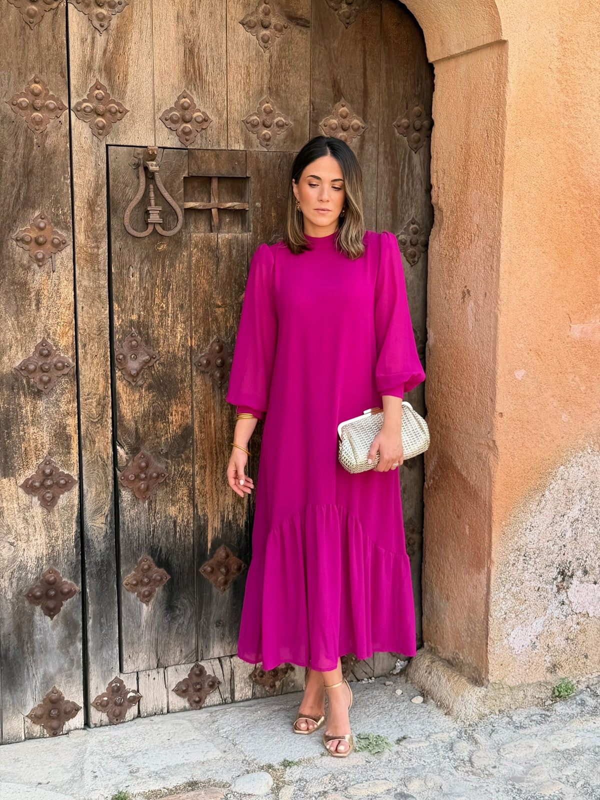 Vestido gasa liso buganvilla | Andrea