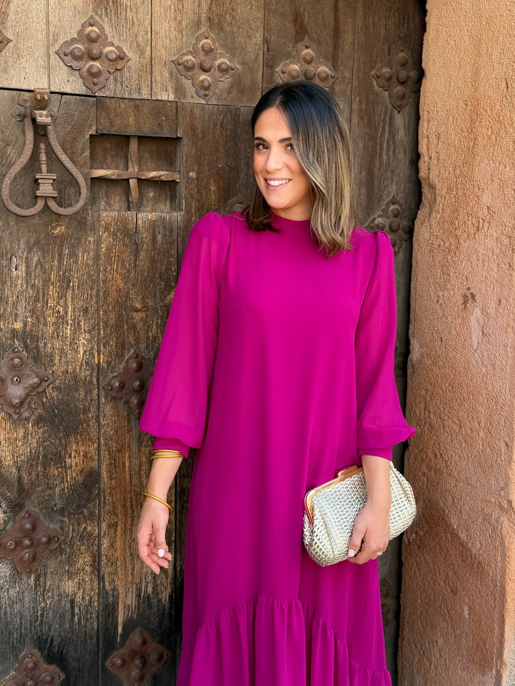 Vestido gasa liso buganvilla | Andrea