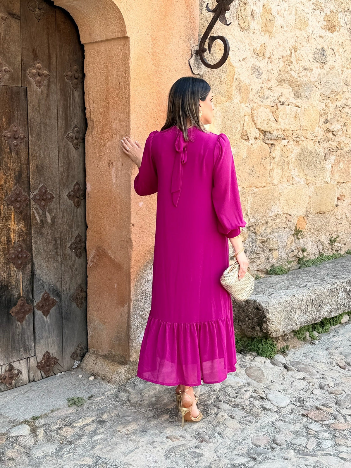 Vestido gasa liso buganvilla | Andrea