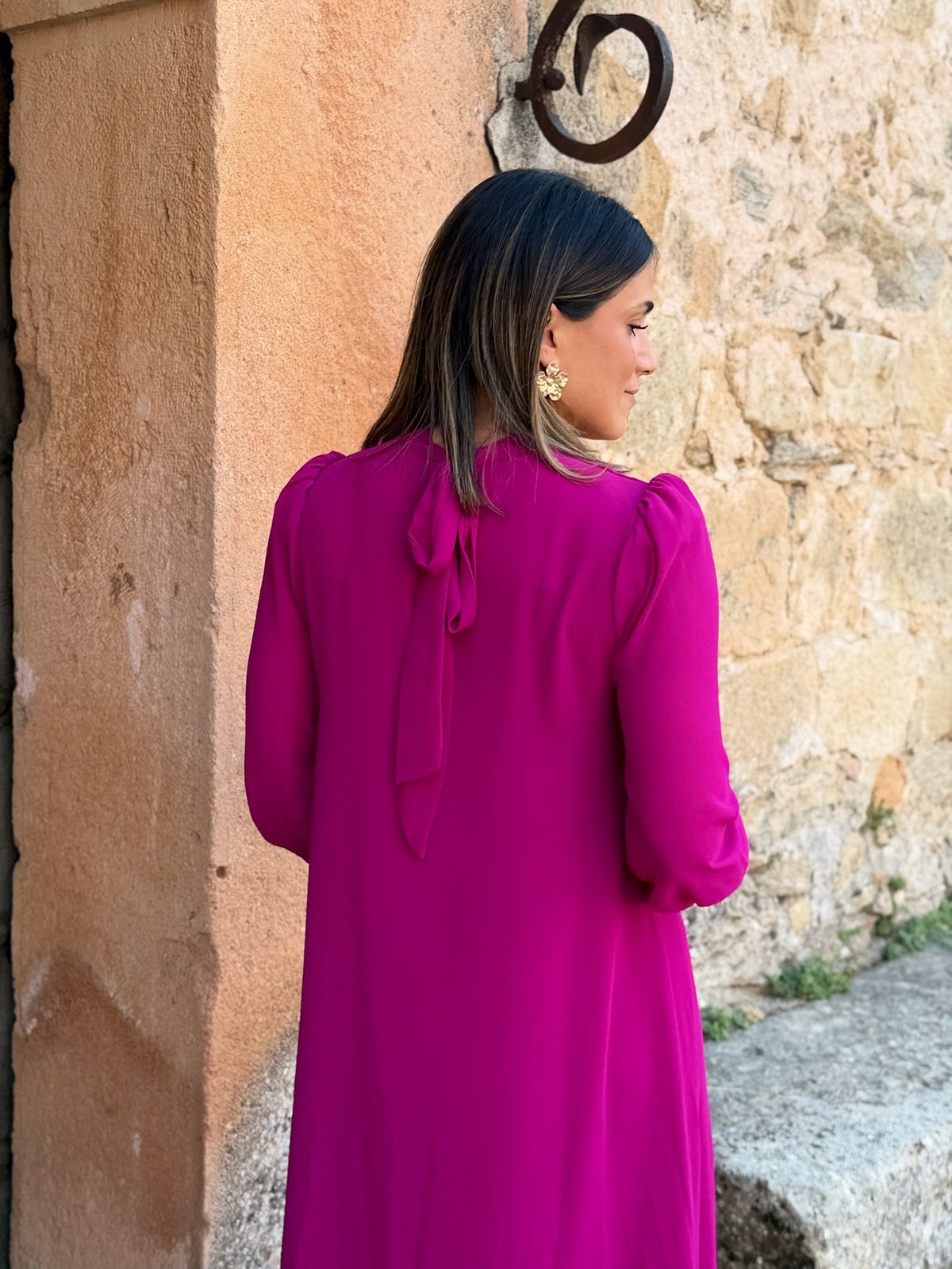 Vestido gasa liso buganvilla | Andrea