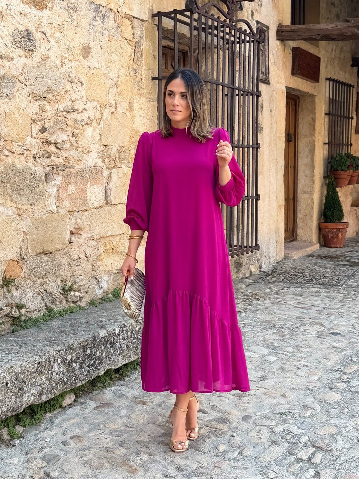 Vestido gasa liso buganvilla | Andrea