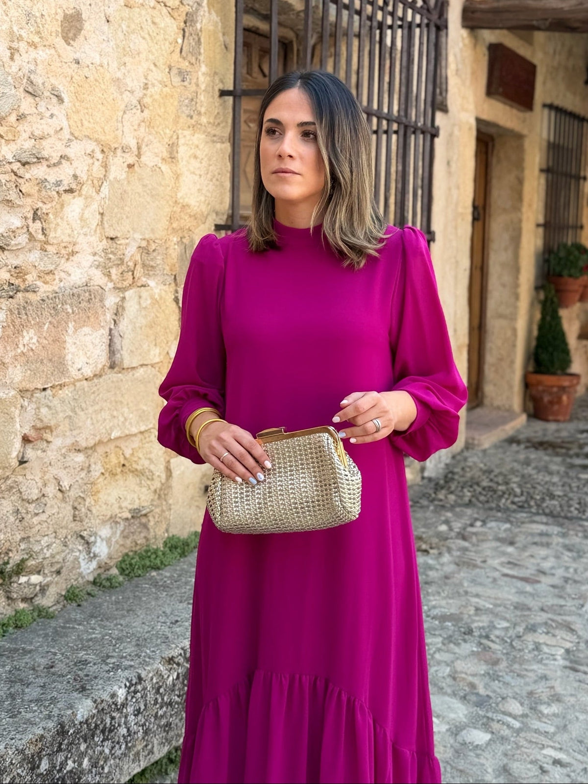 Vestido gasa liso buganvilla | Andrea