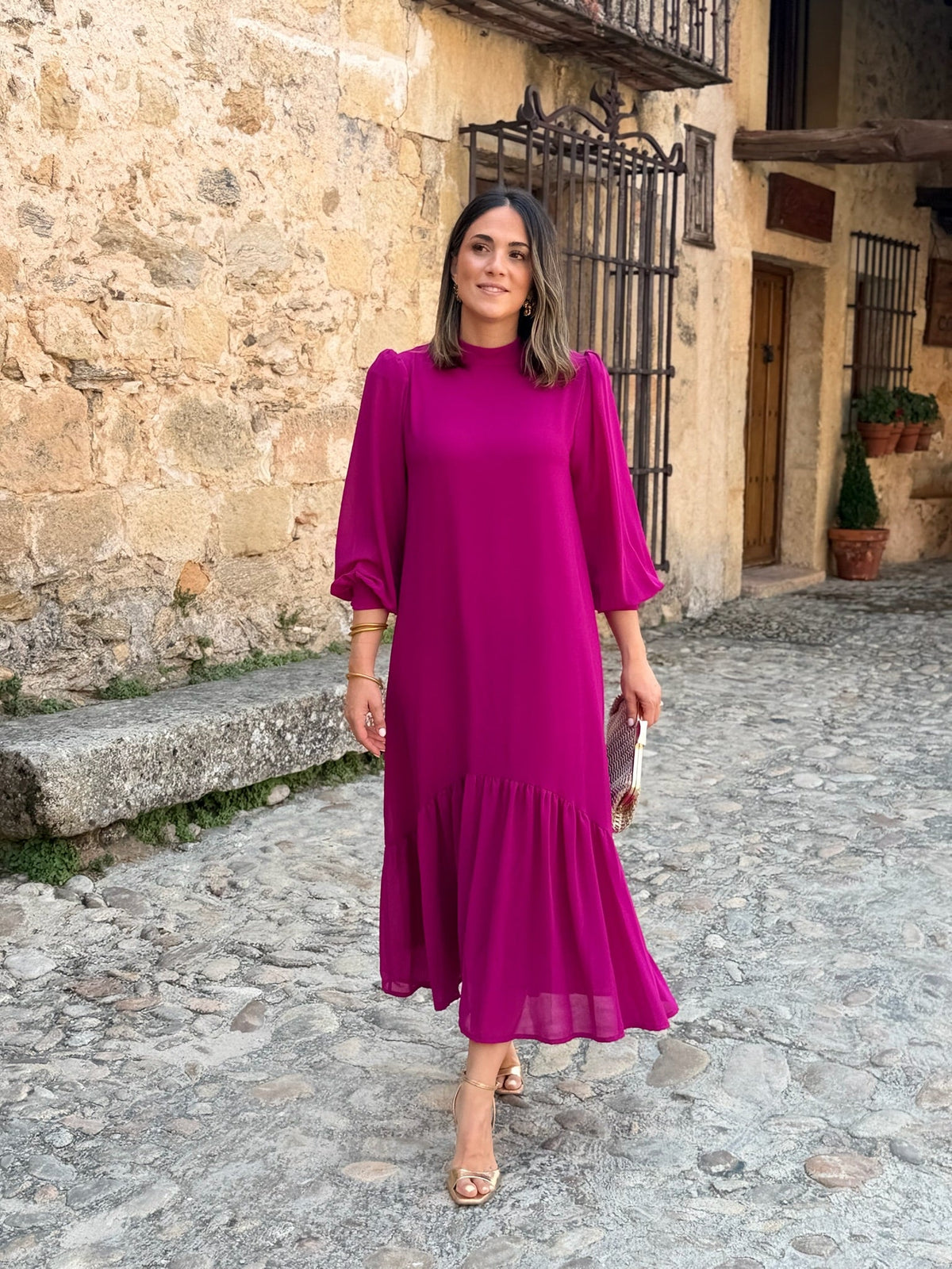 Vestido gasa liso buganvilla | Andrea