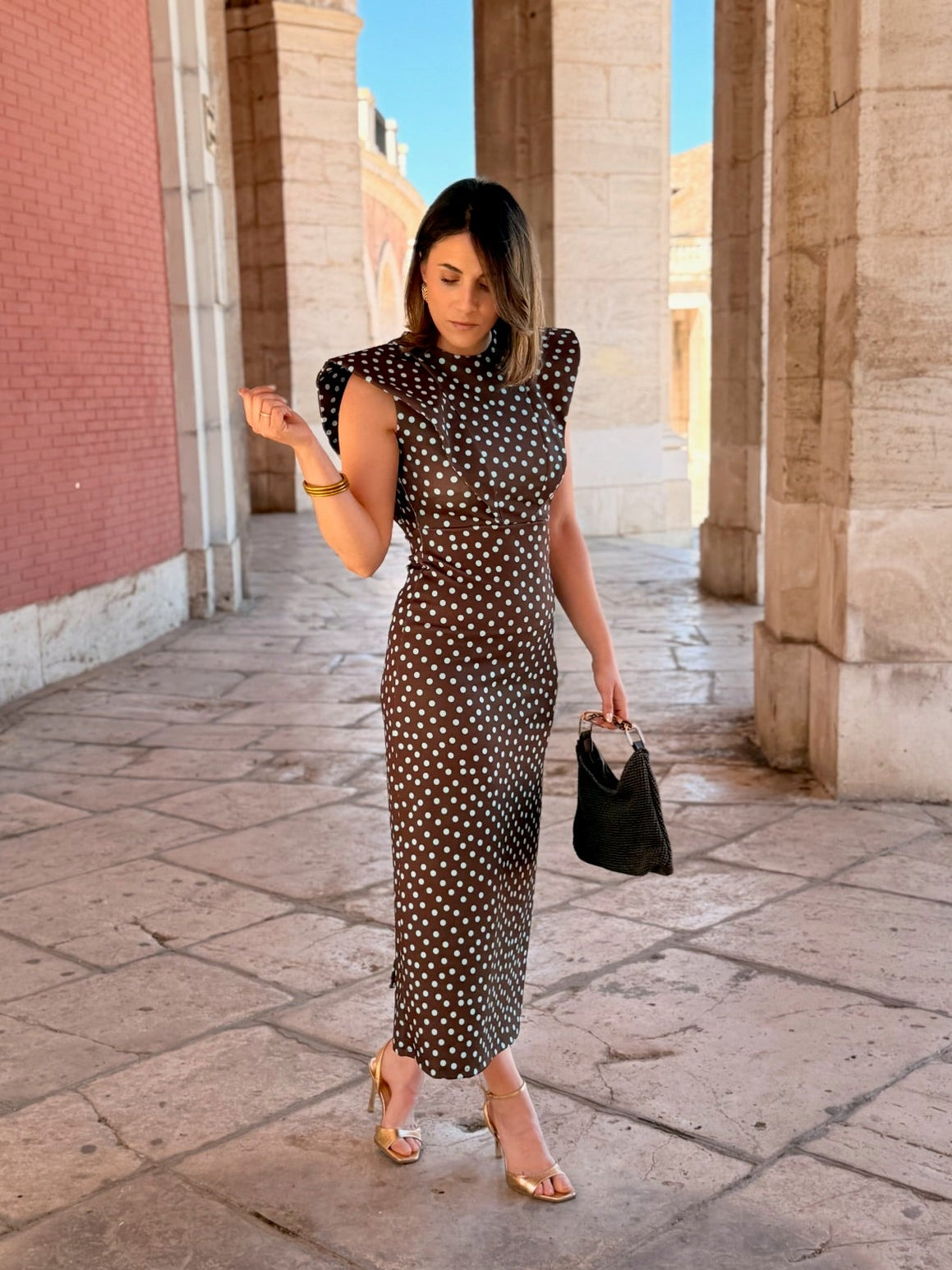 Vestido midi lunares marrón | Camila