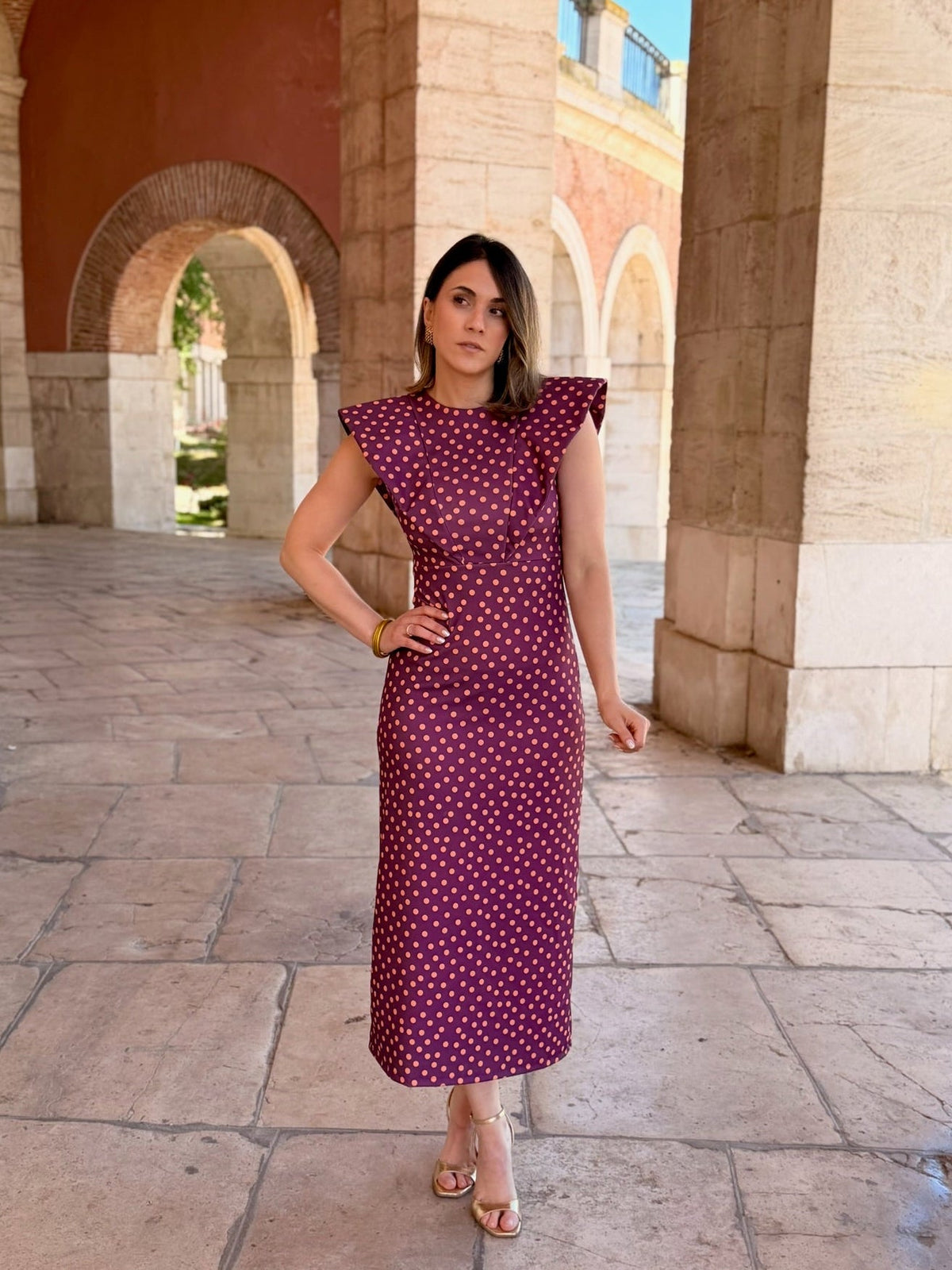 Vestido midi lunares malva | Camila