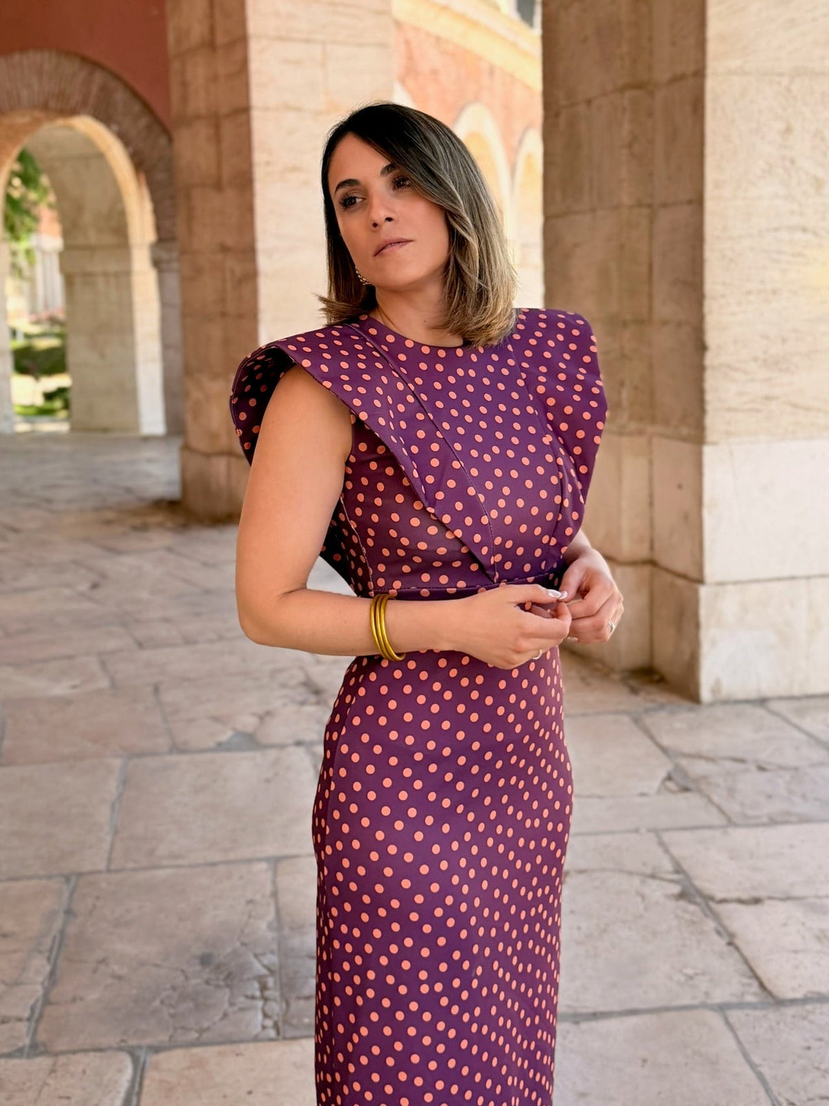 Vestido midi lunares malva | Camila
