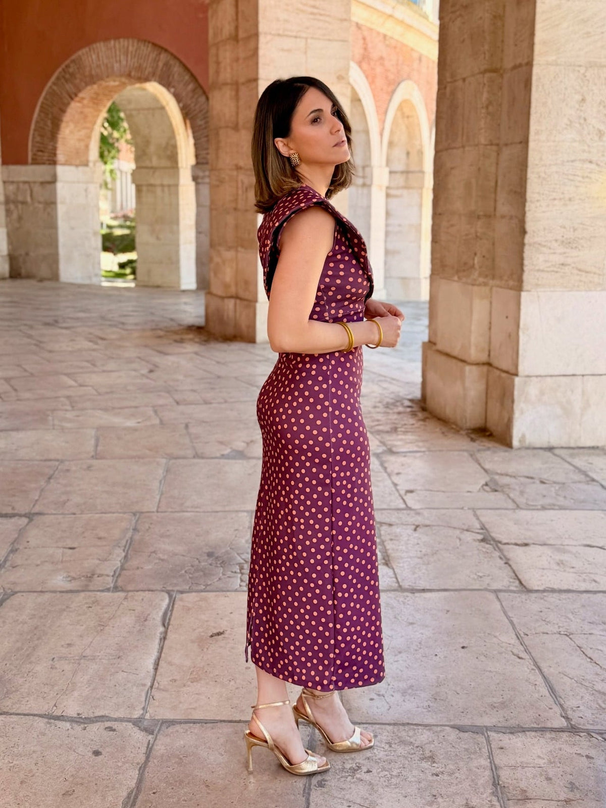 Vestido midi lunares malva | Camila