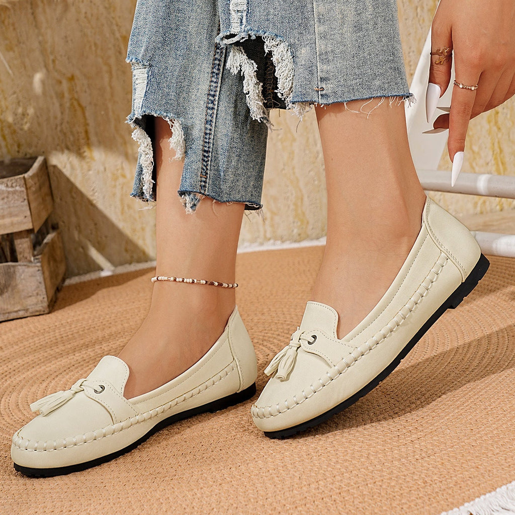 Mocasines de ante con borlas, planos y sin cordones