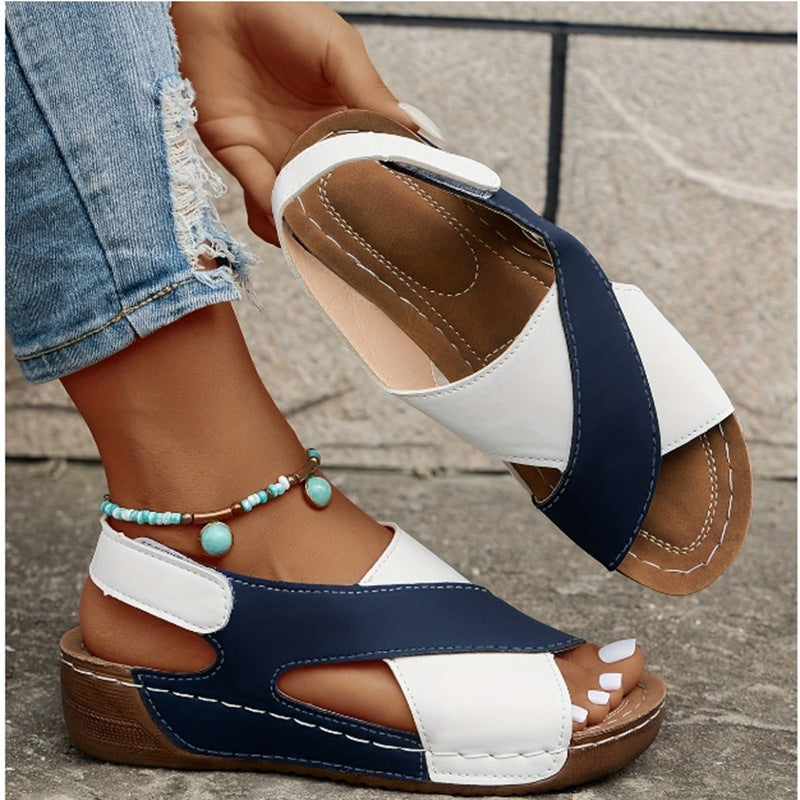Sandalias de cuña con tiras cruzadas y plataforma, cómodas para el verano