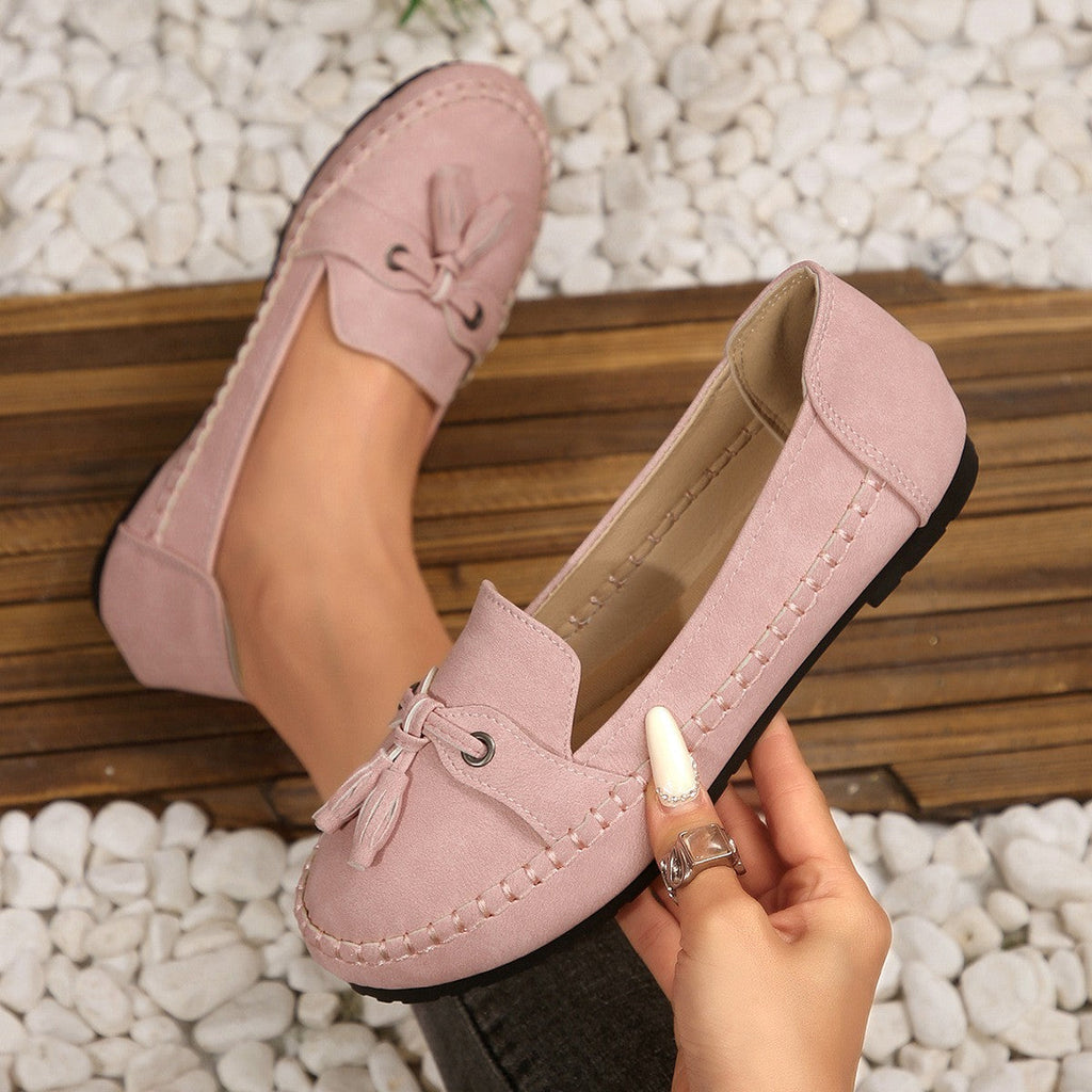 Mocasines de ante con borlas, planos y sin cordones