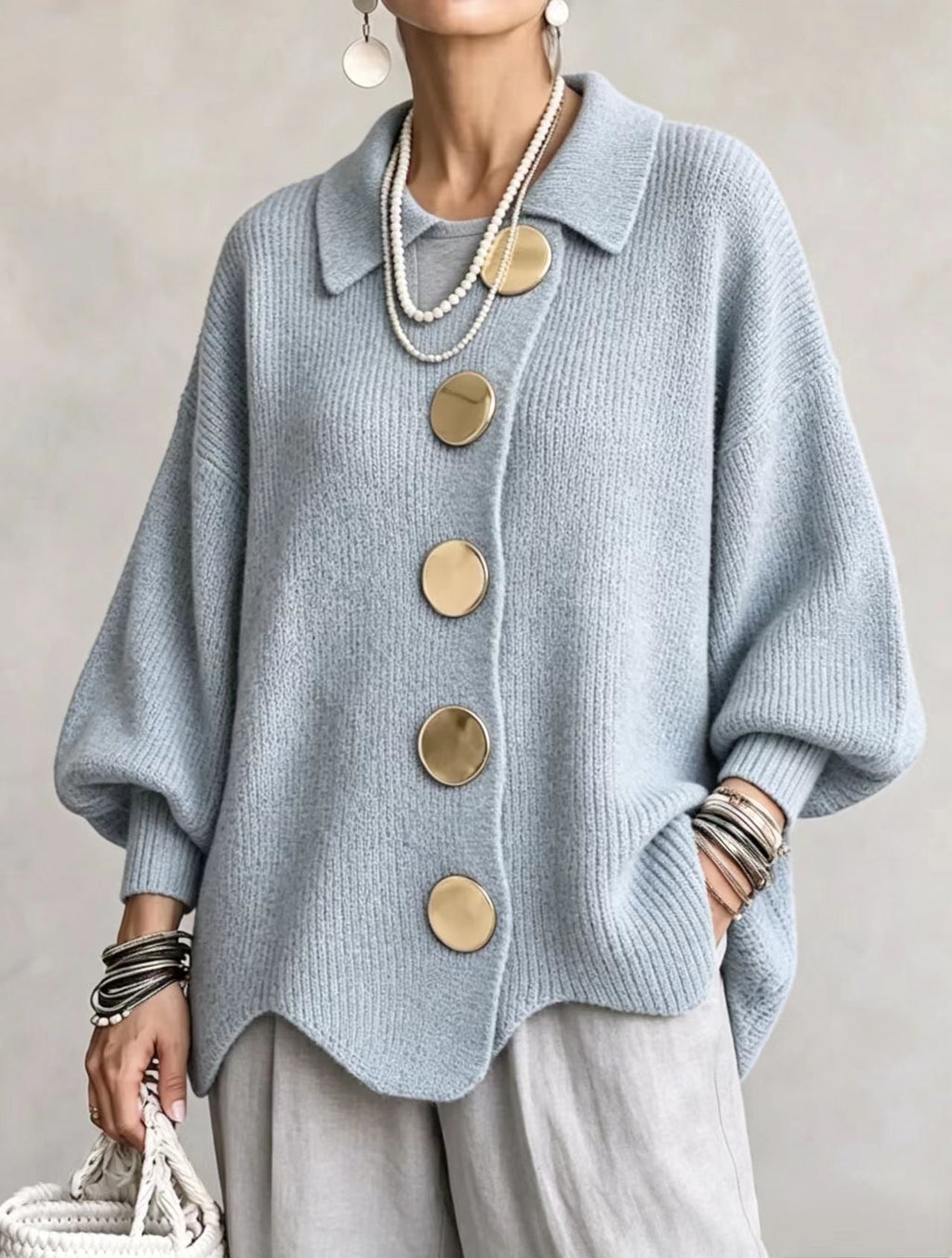 Cárdigan oversize con botones metálicos Isadora