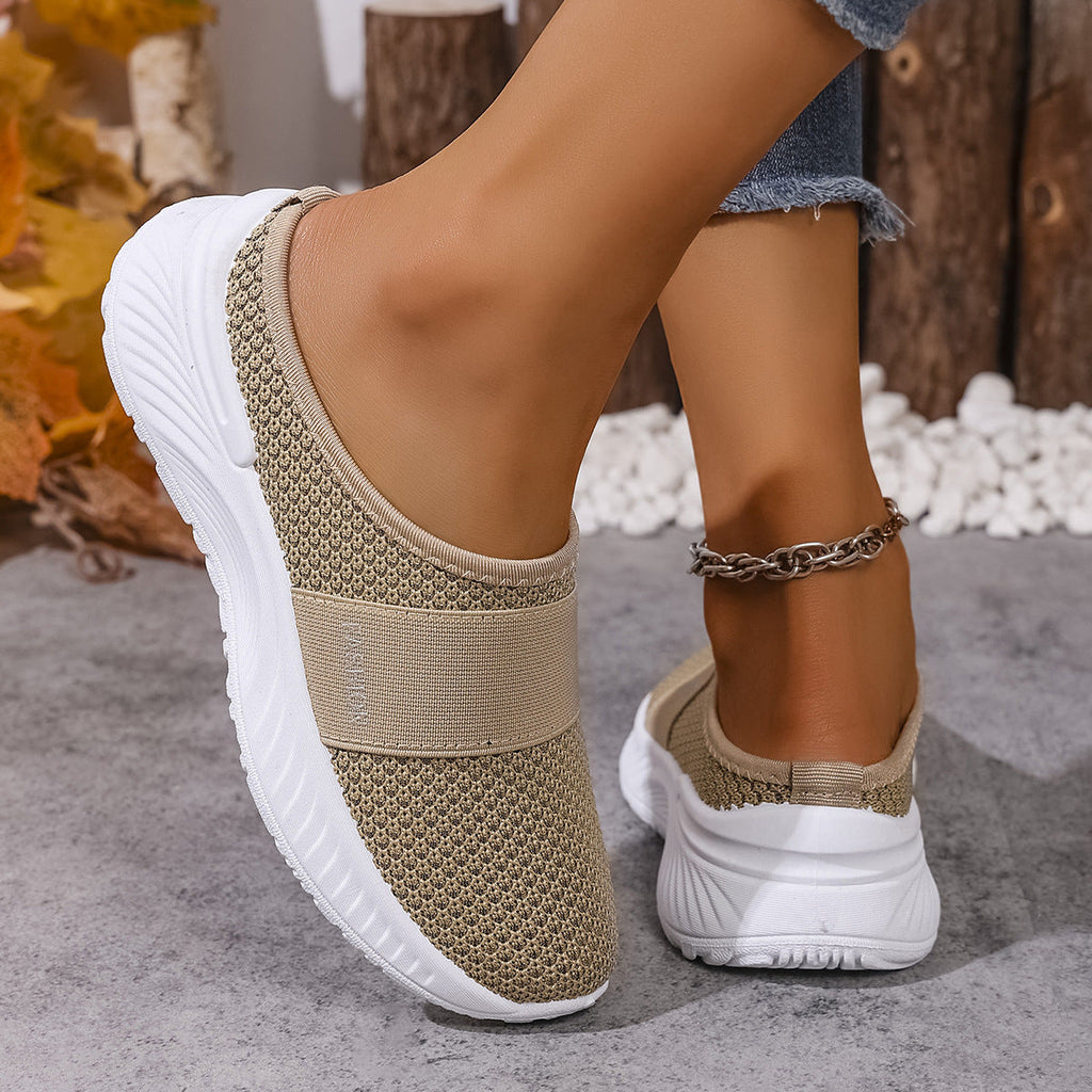 Zapatillas de malla transpirable con plataforma ligera, sin cordones