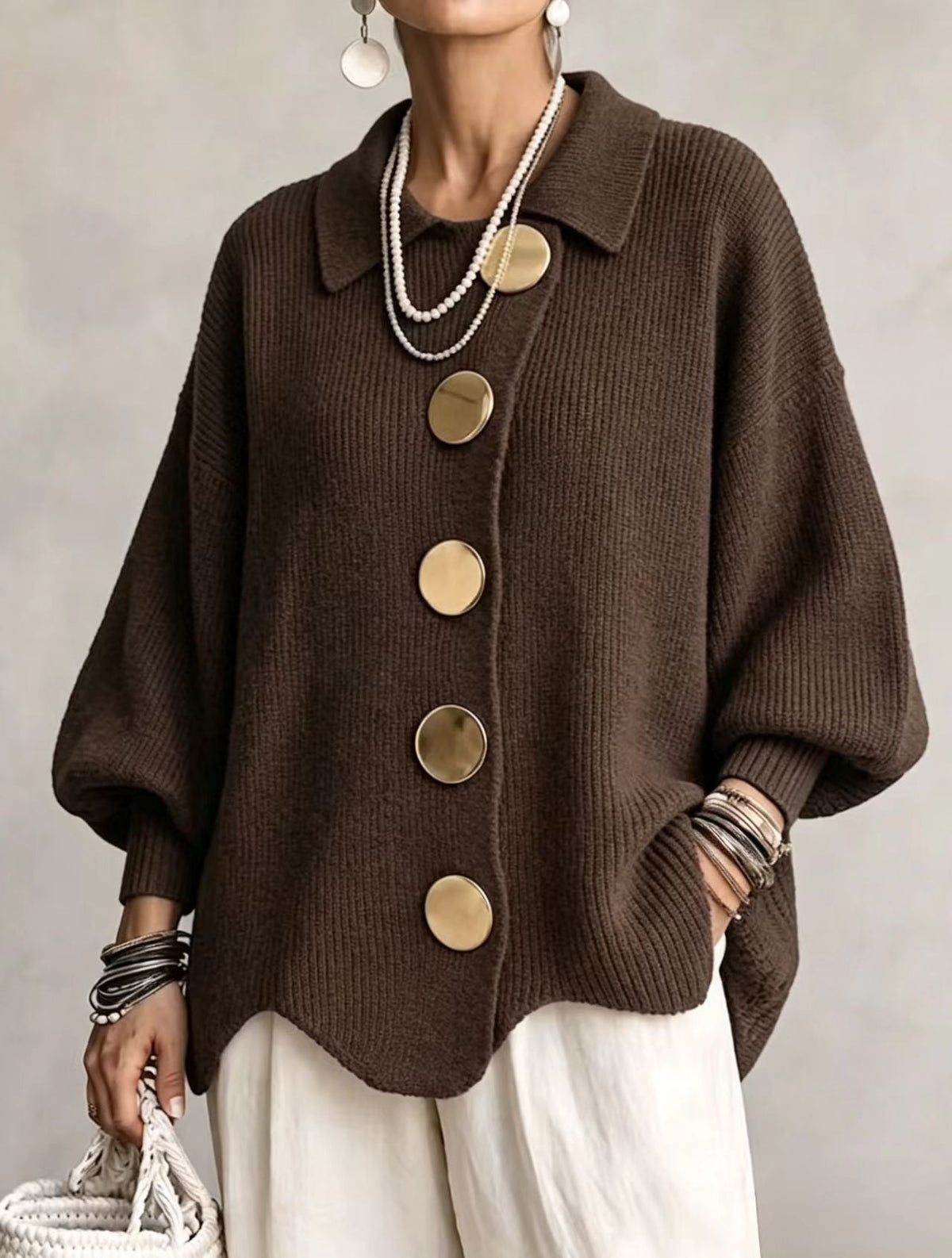 Cárdigan oversize con botones metálicos Isadora