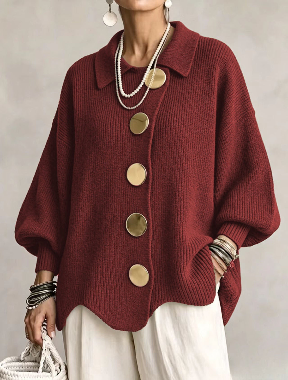 Cárdigan oversize con botones metálicos Isadora
