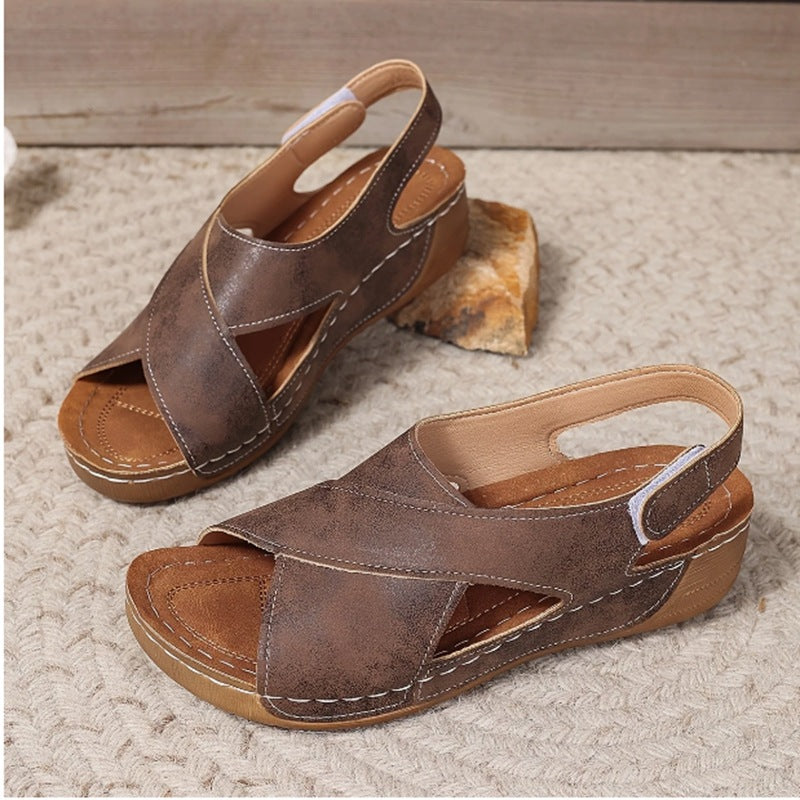 Sandalias de cuña con tiras cruzadas y plataforma, cómodas para el verano