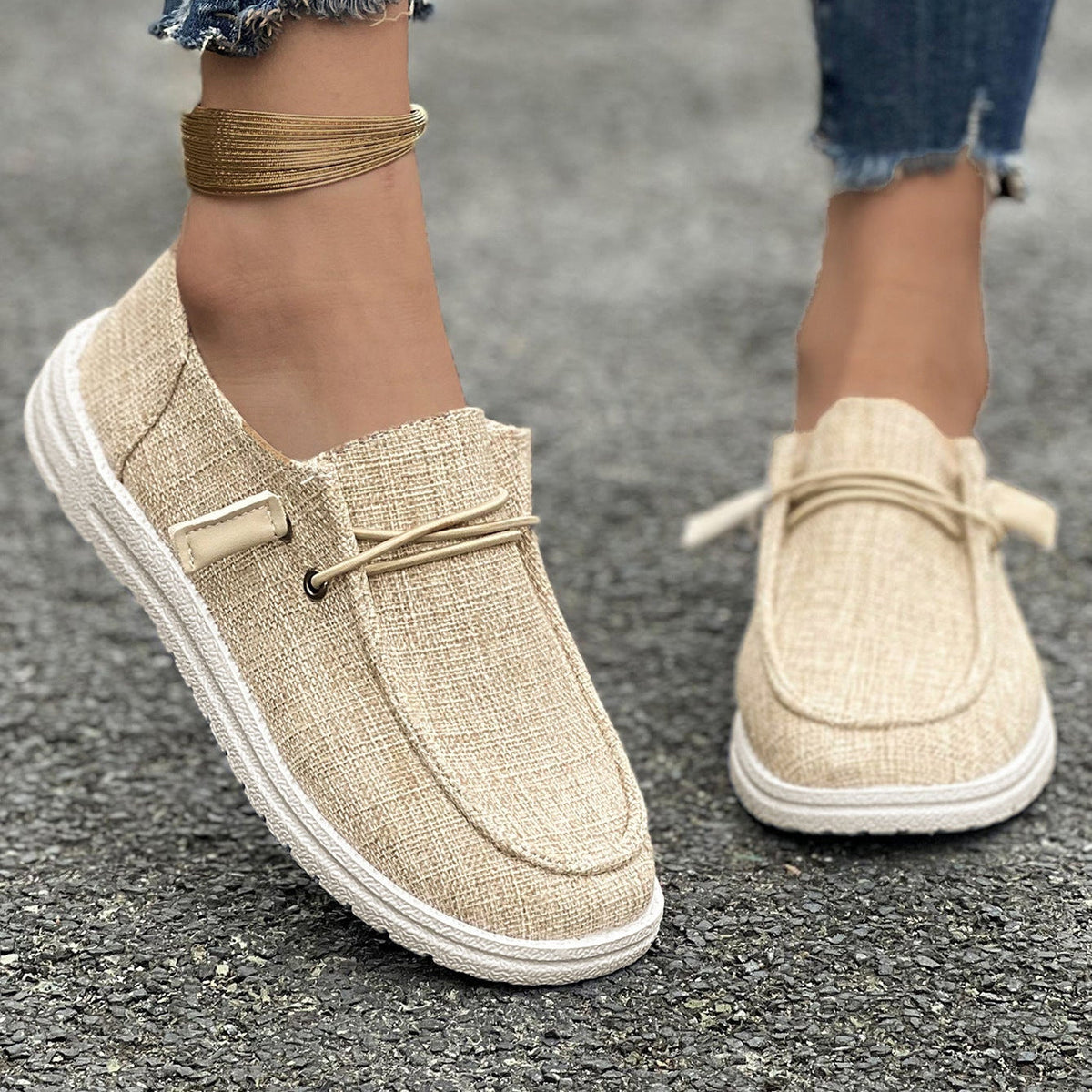 Mocasines de lona sin cordones con plataforma, cómodos