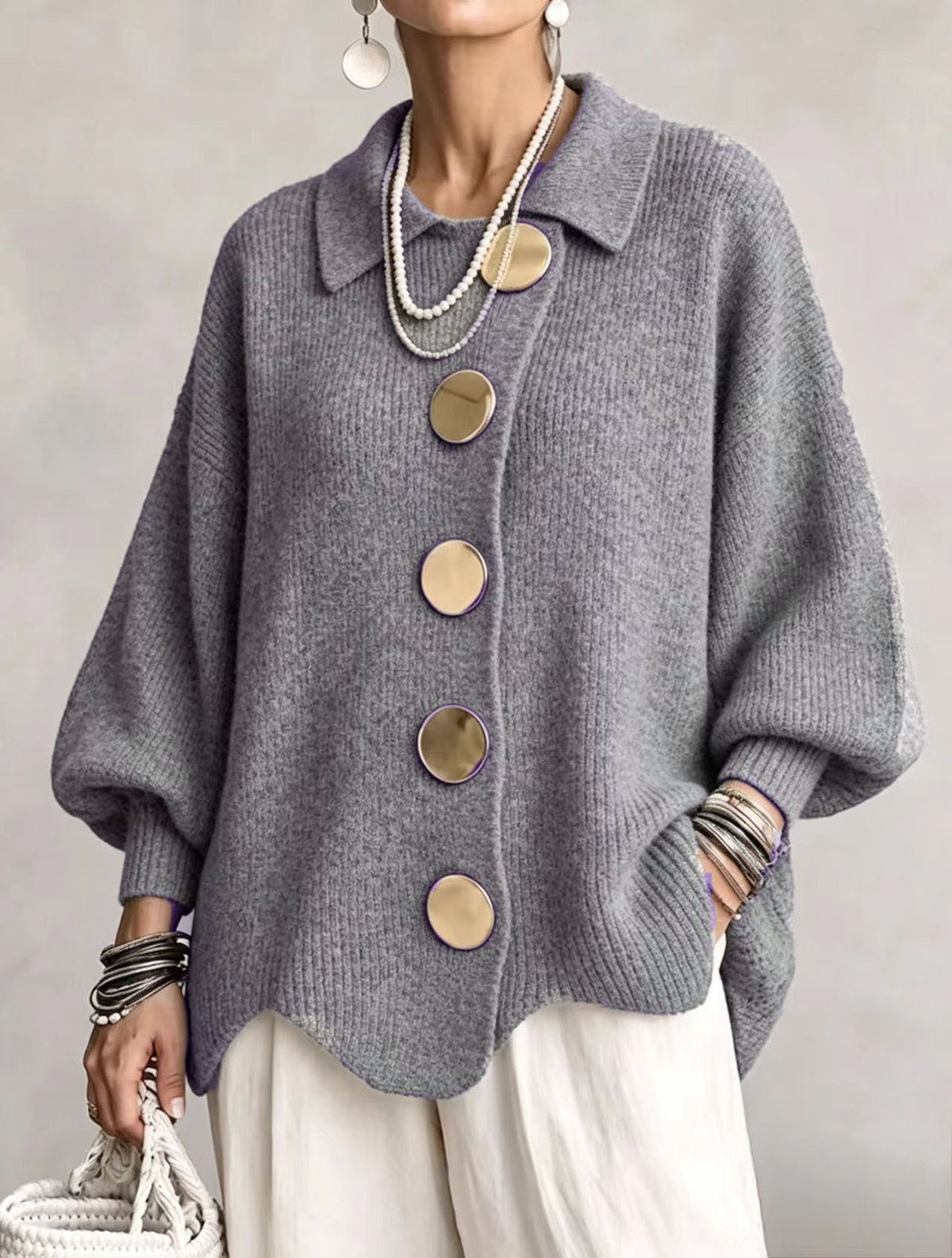 Cárdigan oversize con botones metálicos Isadora