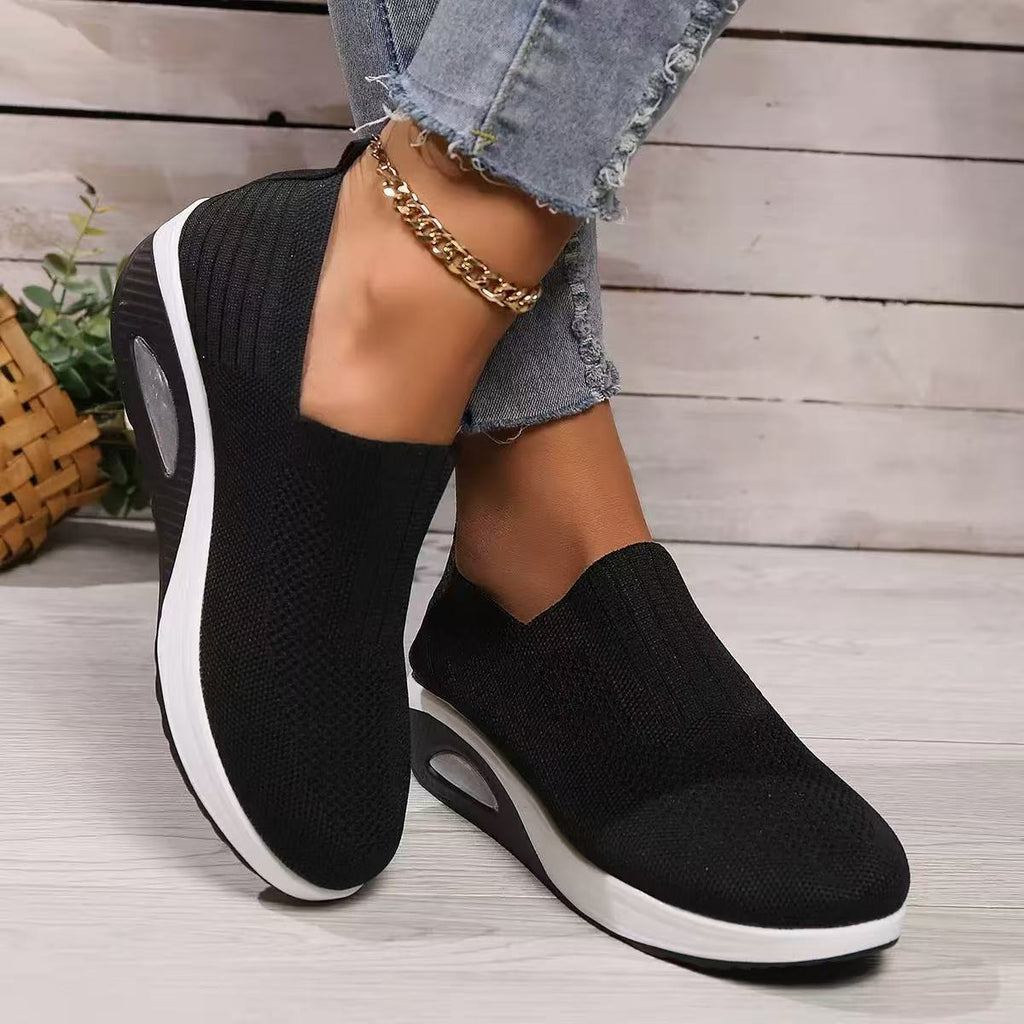 Zapatillas de punto con plataforma, sin cordones y suela con cámara de aire