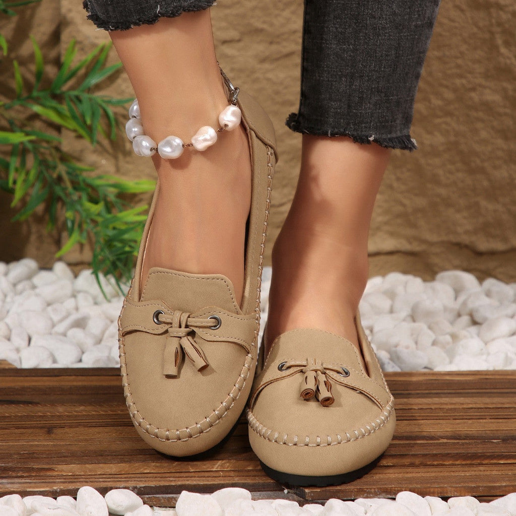 Mocasines de ante con borlas, planos y sin cordones