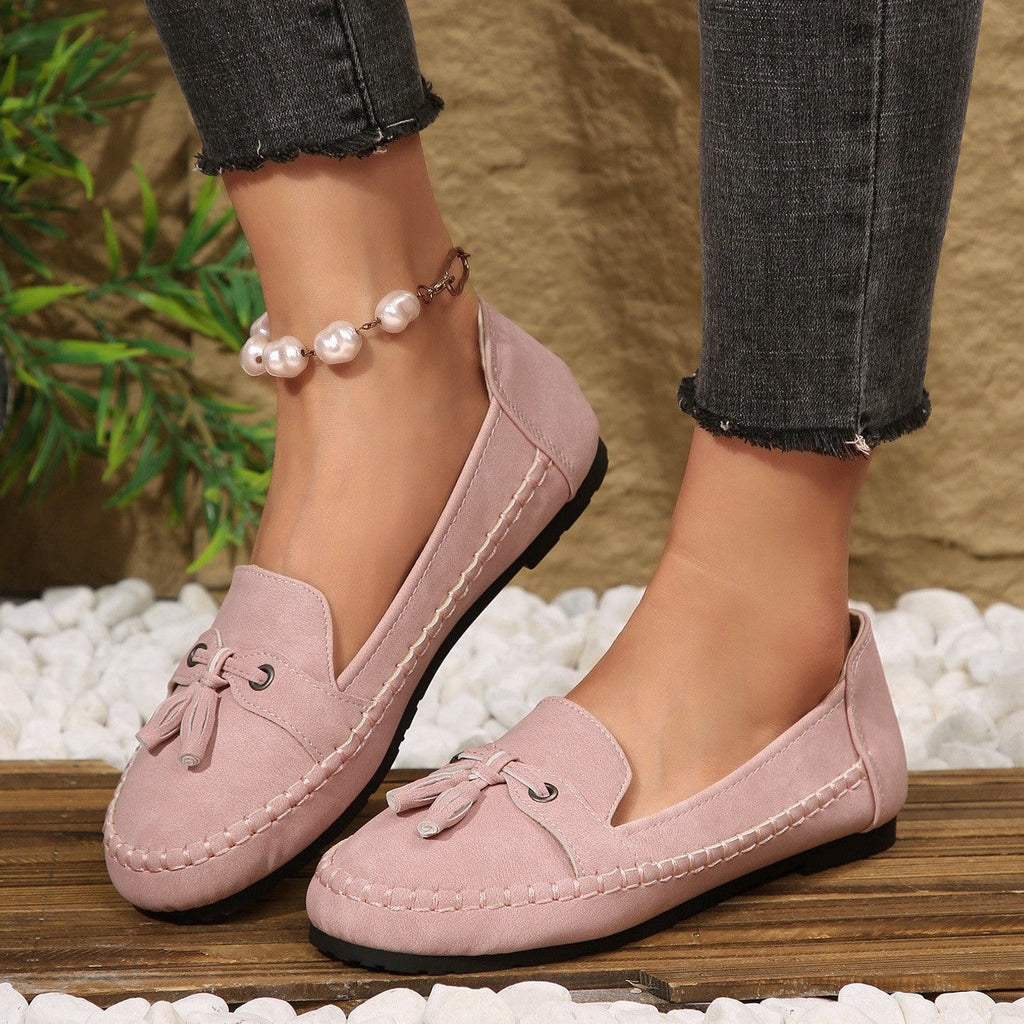 Mocasines de ante con borlas, planos y sin cordones