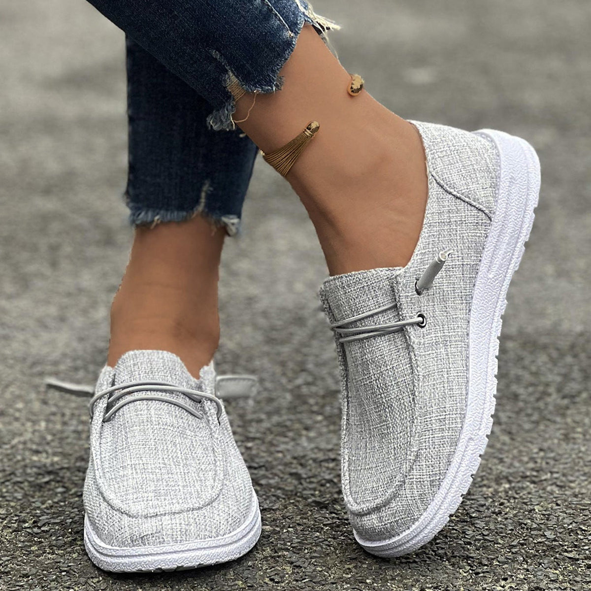 Mocasines de lona sin cordones con plataforma, cómodos