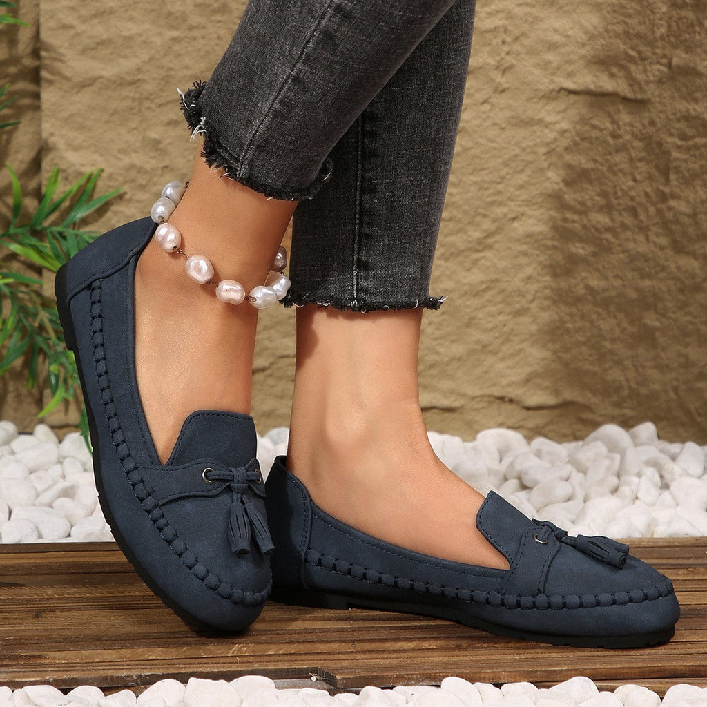 Mocasines de ante con borlas, planos y sin cordones
