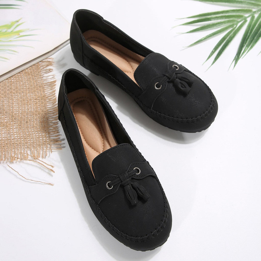 Mocasines de ante con borlas, planos y sin cordones