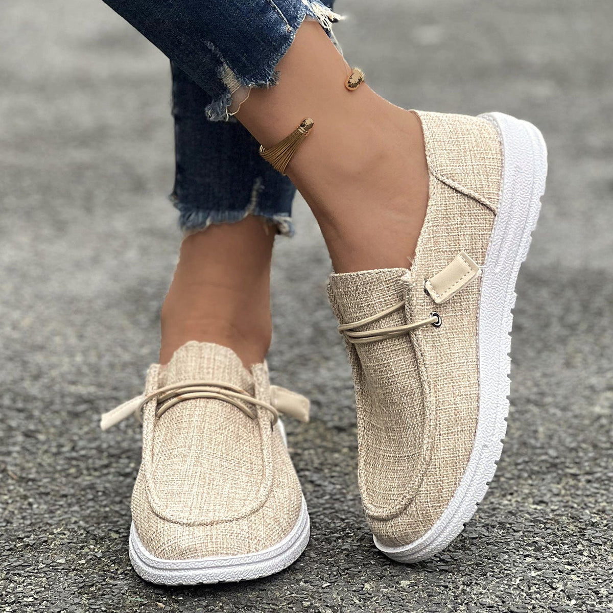 Mocasines de lona sin cordones con plataforma, cómodos