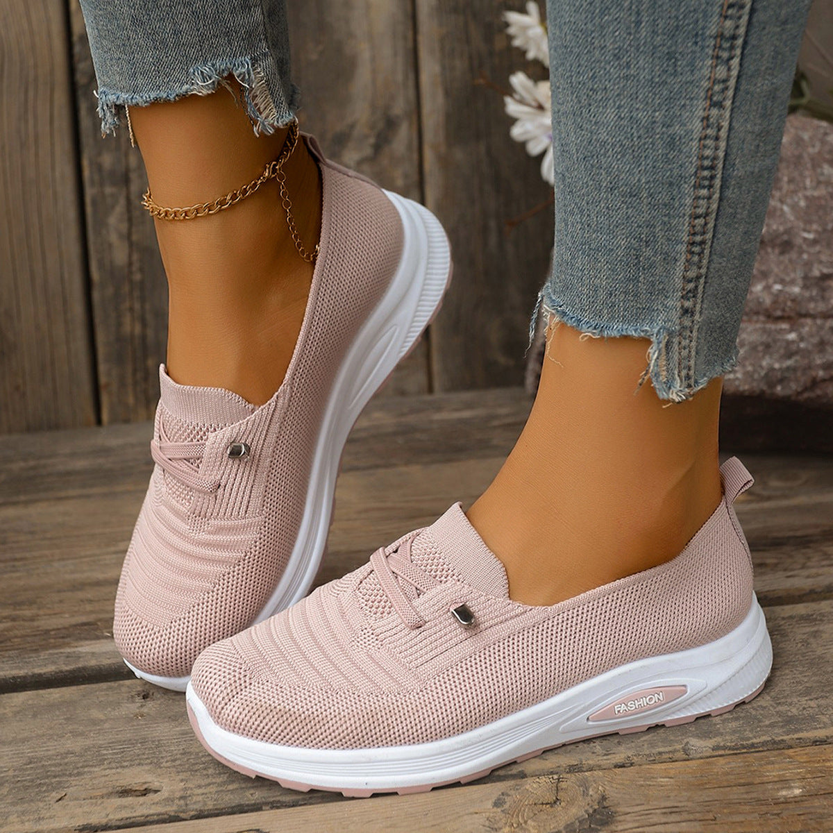 Zapatillas de punto transpirable con plataforma, sin cordones